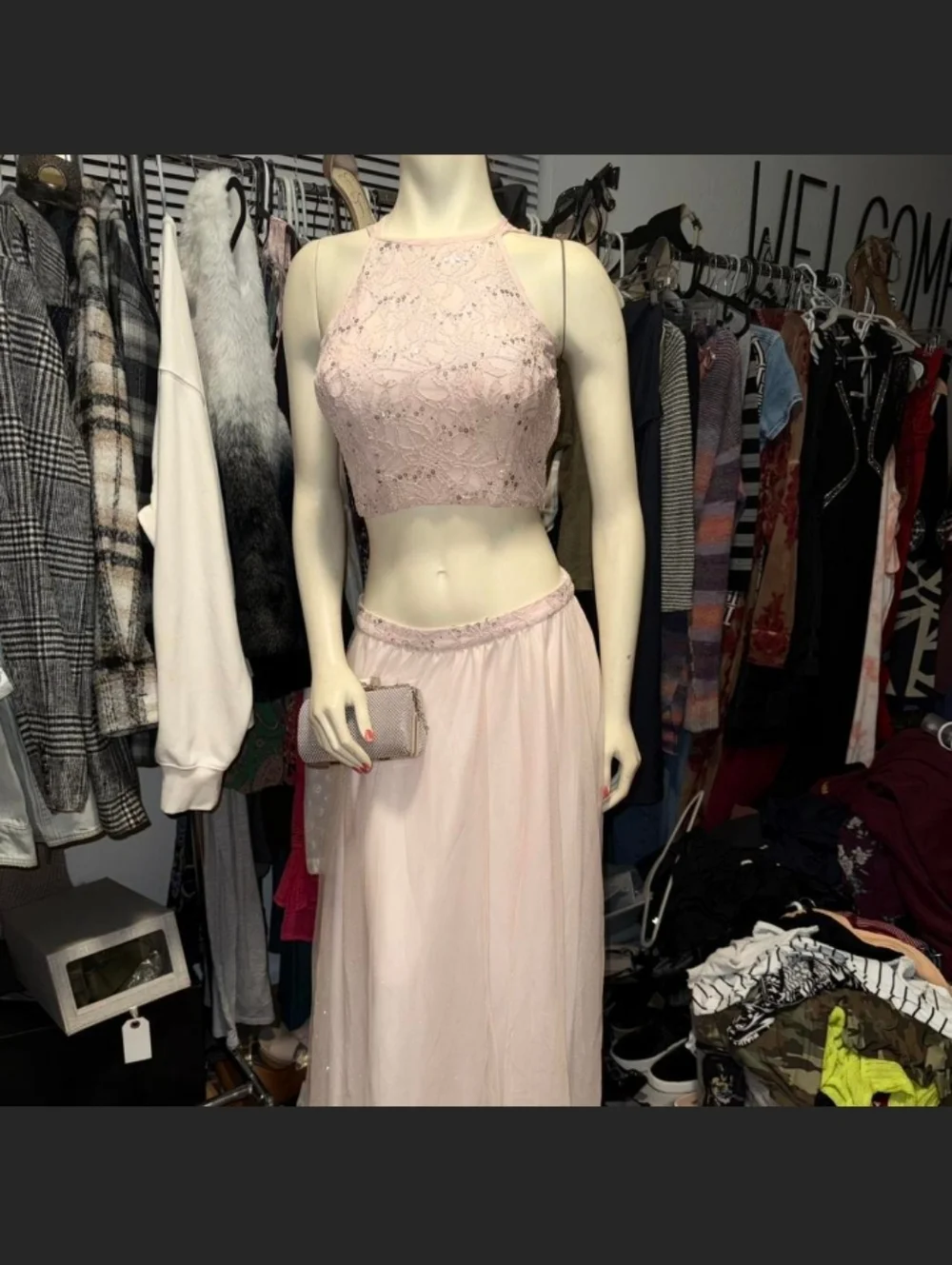 Speechless Two-Piece Prom Sequin & Lace Formal Set Size 5 Blush